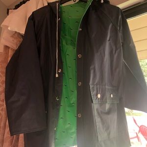 Navy and green whale raincoat